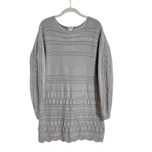 Sundance Sweater Dress XL Tunic Gray Open Knit Long Sleeve Boho Silk Blend